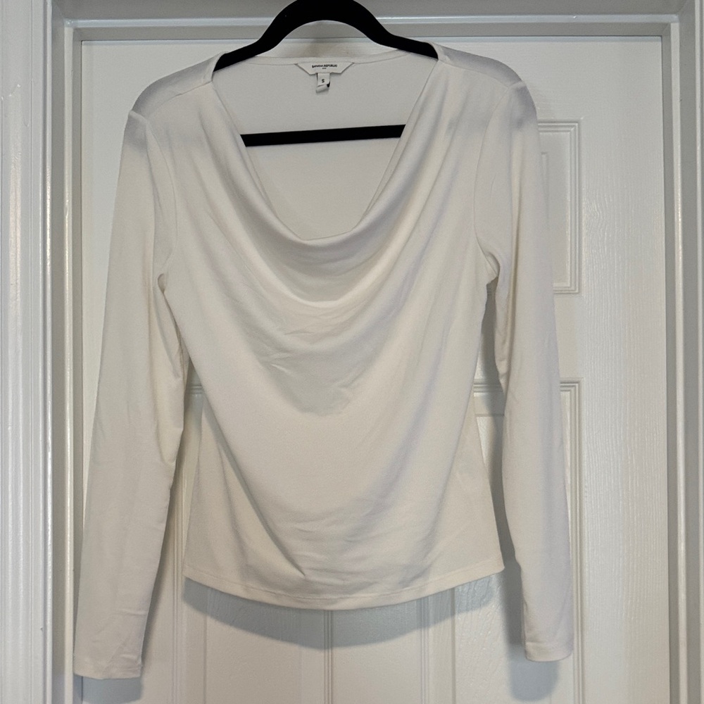 Banana Republic White Cowl Neck Long Sleeve Top